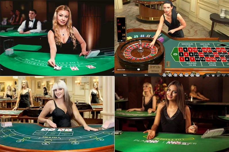 Dealer dan meja permainan dalam suasana kasino live