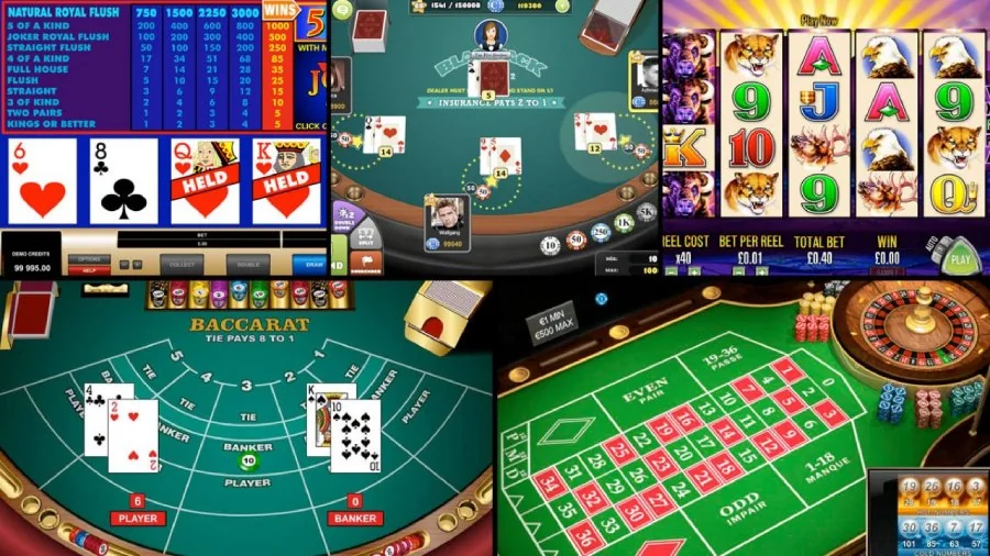Antarmuka kasino mobile dengan permainan kartu dan meja