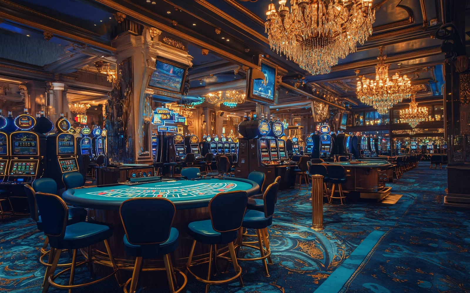 Meja baccarat digital dalam area kasino RAYA22